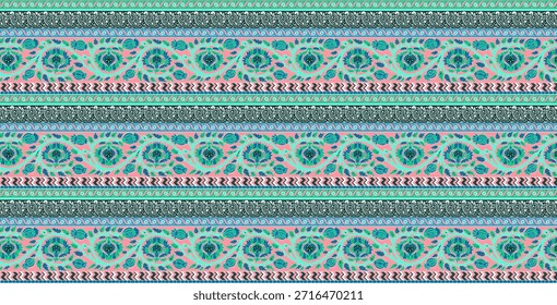Eine Reihe von Textil-Designs und digitales Motiv Luna star trek Indiana Daman Luxus Border Multi-Color Streifen Blumen Ikat Ethnisch Ornamental Muster Kunstwerke abstrakte strukturierte Wände Papierdruck in Febric s schöne handgefertigte Gesicht Masken mit klassischen etc.