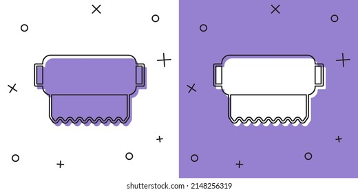 Set Textile Fabric Roll Icon Isolated On White And Purple Background. Roll, Mat, Rug, Cloth, Carpet Or Paper Roll Icon.  Vector