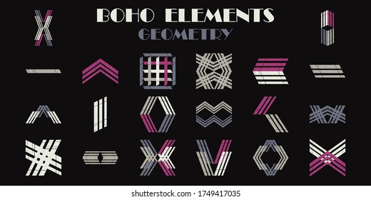 Set: Textile. Geometry. Design with manual hatching. Ethnic boho ornament. Vector illustration for web design or print.