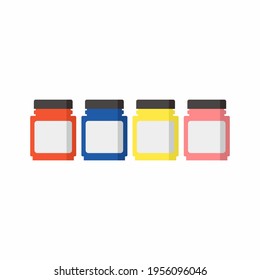 Juego de botellas de pintura textil. Pintar colores diferentes aislados en fondo blanco. Kit de herramientas extendidas de proveedores de arte para artistas y diseñadores. Concepto de diseño plano vectorial, arte y artesanía