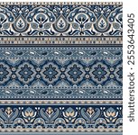 set of textile paisley border pattern on navy background