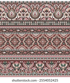 set of textile paisley border pattern on background