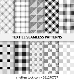 Set Textile Seamless Patterns Black White Stock Vector (Royalty Free ...