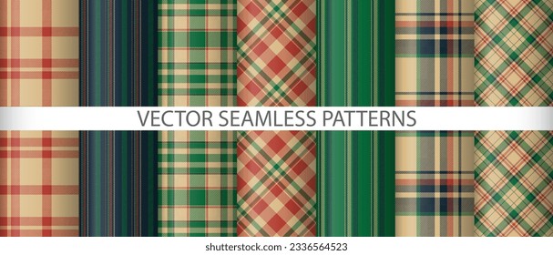 Set textile tartan seamless. Vector pattern texture. Fabric background check plaid collection.