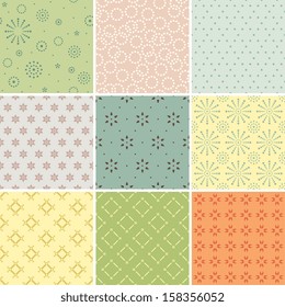 A set of textile / wallpaper seamless patterns. Two color used only.