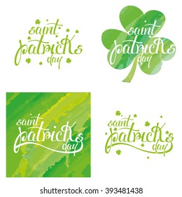 Set of texts with different clovers and textures for patrick's day