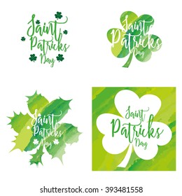 Set of texts with different clovers and textures for patrick's day