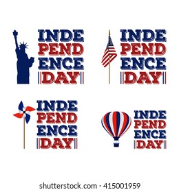 Set of texts with different icons for independence day celebrations on a white background