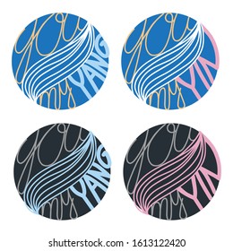 Set of texts YOU MY YIN, YOU MY YANG in circle. Colorful lettering for clothes, valentines cards, invitations, posters and patterns. White isolated background. Simple line vector with love design.