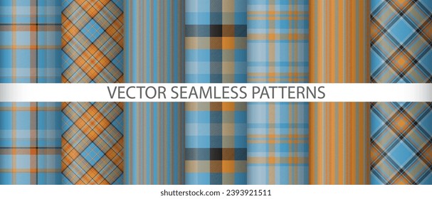 Set texture background plaid. Seamless textile tartan. Fabric pattern check vector collection.
