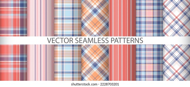 Set texture fabric tartan. Vector textile pattern. Plaid background seamless check collection.