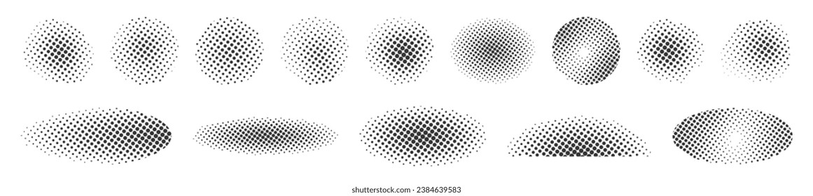 Set texture halftone dots vector background isolated in black color