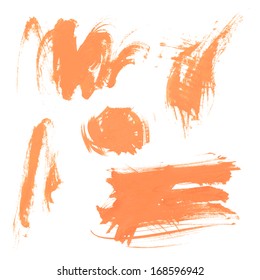 Set texture orange paint smears on white background 2. Vector draw. Easy editable
