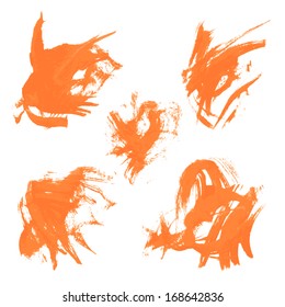 Set texture orange paint smears on white background 14