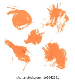 Set texture orange paint smears on white background 12