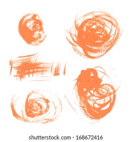 Set texture orange paint smears on white background 25