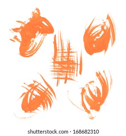 Set texture orange paint smears on white background 39