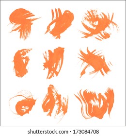 Set texture orange paint smears on white background 7
