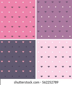 Set texture with a pattern in the hearts and circles of pink, magenta, purple and violet colors.