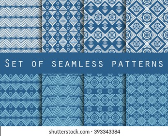 Set the texture seamless in ethnic style. Geometric seamless pattern. For wallpaper, bed linen, tiles, fabrics, backgrounds. Vector illustration.