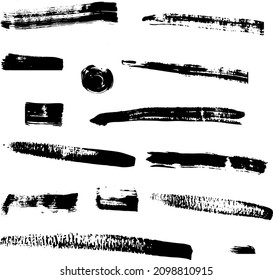 a set of texture strokes of acrylic paint, vector black brush image on a white background