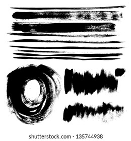 Set of texture strokes of black paint for your design vector