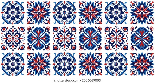 The set of the texture tile patterns, for mauritanian portugal - spanish square ceramic azulejos. Oriental arabic turkish iznic