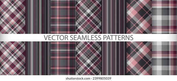 Set texture vector tartan. Fabric pattern seamless. Plaid textile check background collection.