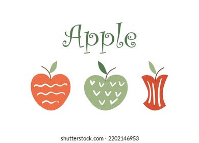 Un conjunto de manzanas texturadas para el diseño. ilustración vectorial