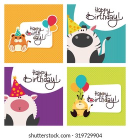 Set of textured backgrounds with text and animals for birthdays