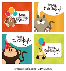 Set of textured backgrounds with text and animals for birthdays