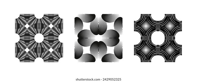 Set of textured black and white abstract seamless pattern backgrounds.