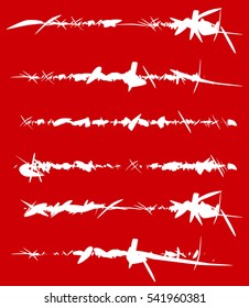 Set of textured brush strokes. Slash, damage effects