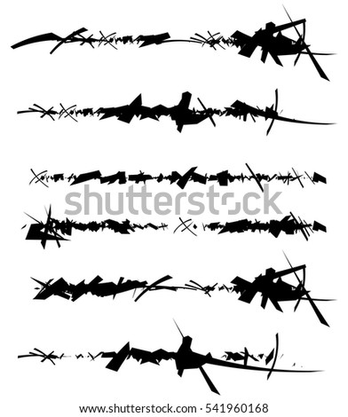 Set of textured brush strokes. Slash, damage effects