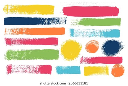 Set of textured colored splash banner. Colorful brush strokes, vector silhouette. Hand draw paint bold brush strokes, hand drawn thick grunge lines and rectangle shapes. Sketchy bold horizontal lines.