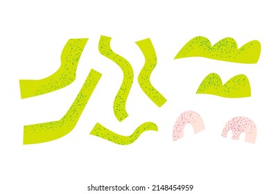Conjunto de formas abstractas de corte texturadas. Ilustración vectorial en el fondo aislado. Concepto de primavera