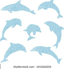 Set of textured dolphins, vector
