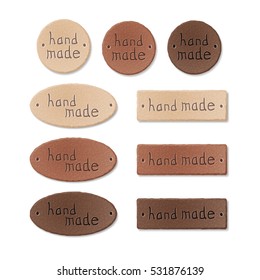 Set of textured leather tags for hand made products, with different colors and shapes, eps10 vector illustration isolated on white background