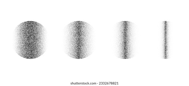 Set of textured linear gradient spheres. Black dotted fading circles collections. Stippled round elements pack. Vanishing noise grain dot work shapes. Halftone effect illustrations bundle. Vector  svg