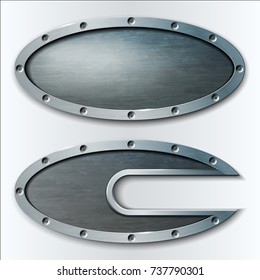 Set of textured oval metal plates. Vector illustration.