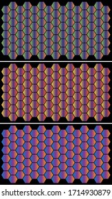 Set of textured, shimmering, abstract backgrounds. Polygons folded into a mosaic on a black background. Vector. EPS10.