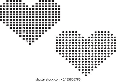 Set of textured vector valentine hearts. Decorative design elements. Distressed symbols of love. Textured Valentine's Day signs. Vector illustration. Black hearts isolated on white. EPS10.