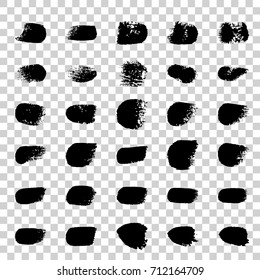 Set of textured watercolor black strokes isolated on imitation transparent background