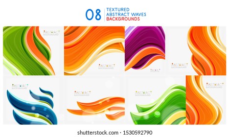 Conjunto de fondos abstractos de ondas texturadas. Arte vectorial