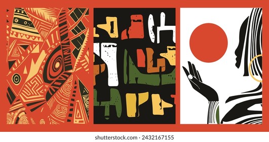 Set of textures in African style design wall template banner poster flyer card magazine cover. Vector file design elements.