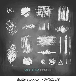 A set of textures. Blackboard and chalk. Set of different chalky texture. Vector background.
