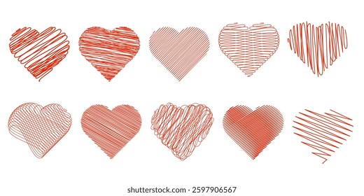 Set of textures, brushes, graphic hearts. Various design elements