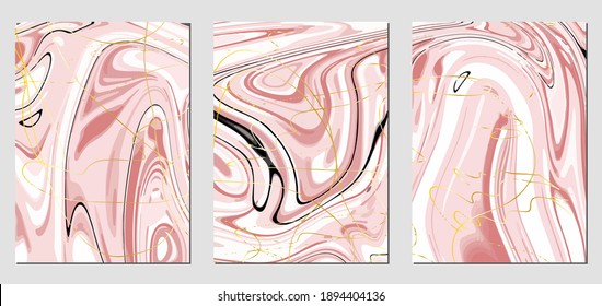 Set of textures with fluid acrylic paint effect. Liquid marble. Can be used for any kind of a design:wall decoration, postcard, brochure, fashion print, background, poster, cover. Vector template.	