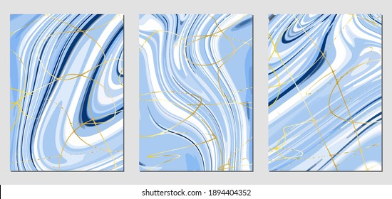 Set of textures with fluid acrylic paint effect. Liquid marble. Can be used for any kind of a design:wall decoration, postcard, brochure, fashion print, background, poster, cover. Vector template.	