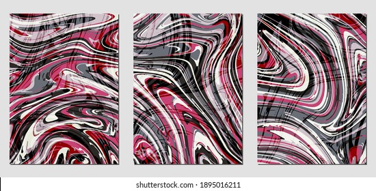 Set of textures with fluid acrylic paint effect. Liquid marble. Can be used for any kind of a design:wall decoration, postcard, brochure, fashion print, background, poster, cover. Vector template.	